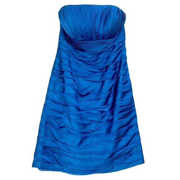 Bill Levkoff Ruched Pleated Strapless Cocktail Dress Ruffle Blue 10 Prom Hoco - Picture 2 of 8